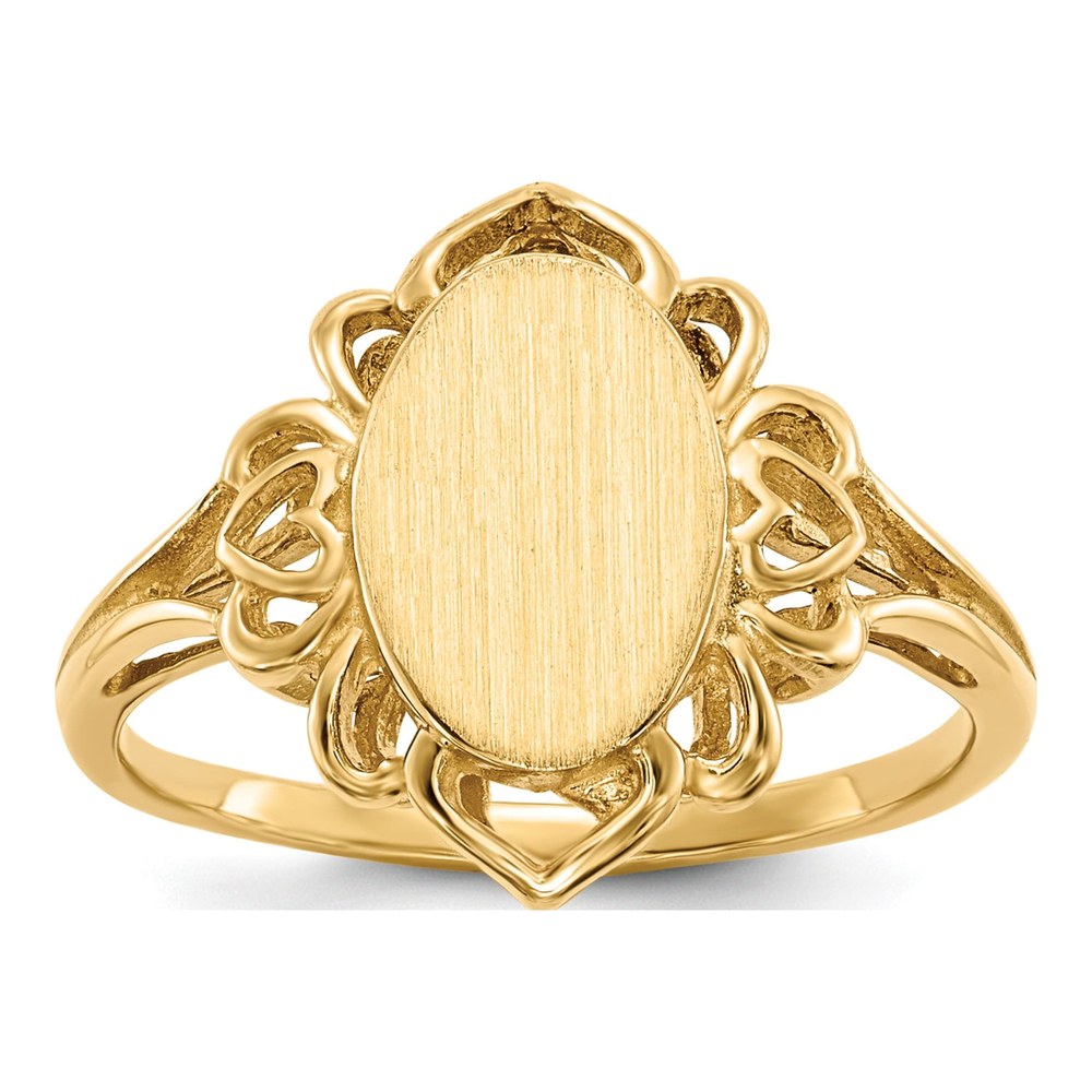 14K Yellow Gold Oval Filigree Heart Signet Ring