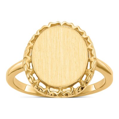 14K Yellow Gold Open Back Filigree Signet Ring