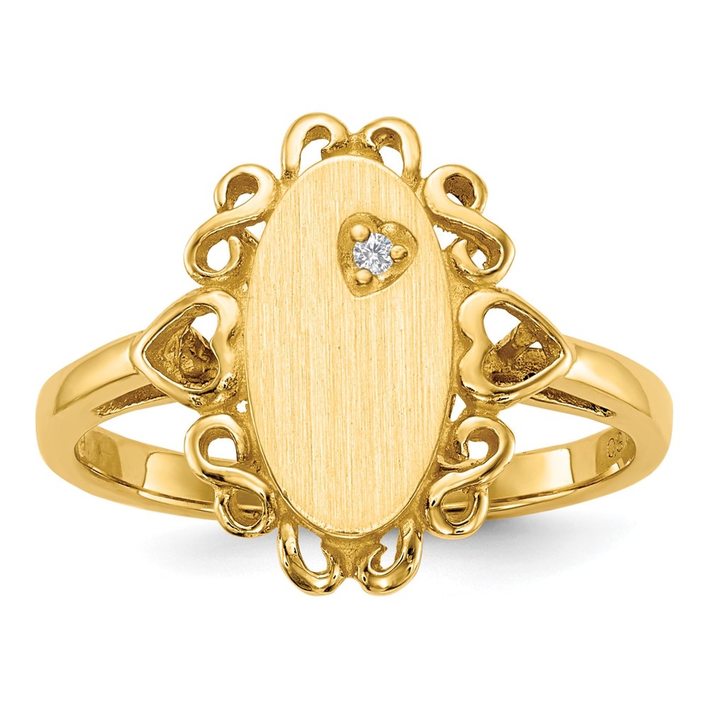 14K Yellow Gold Diamond Oval Signet Ring