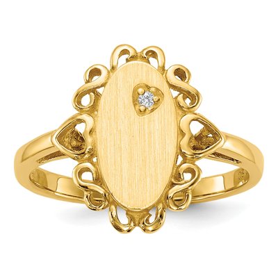 14K Yellow Gold Diamond Oval Signet Ring