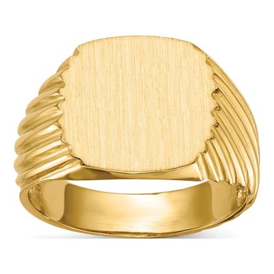 Men's 14K White Gold Cushion Signet Ring