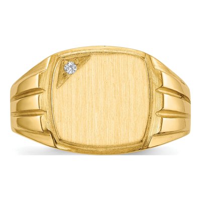 Men's 14K Yellow Gold Diamond Signet Ring – view 5