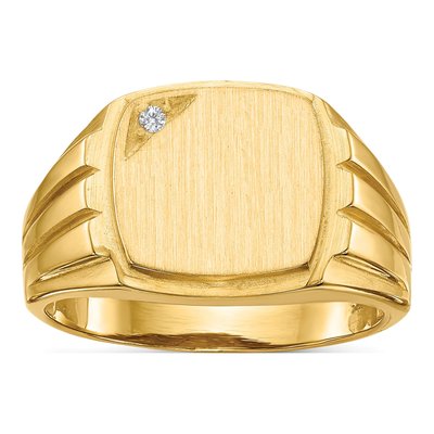 Men's 14K Yellow Gold Diamond Signet Ring