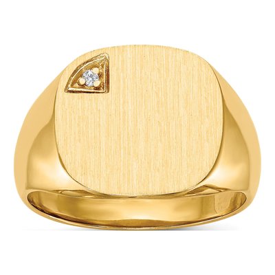Men's 14K Yellow Gold Diamond Closed Back Signet Ring