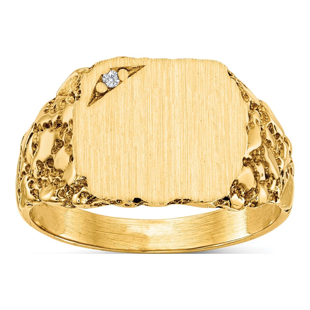 14K Yellow Gold Diamond Nugget Signet Ring