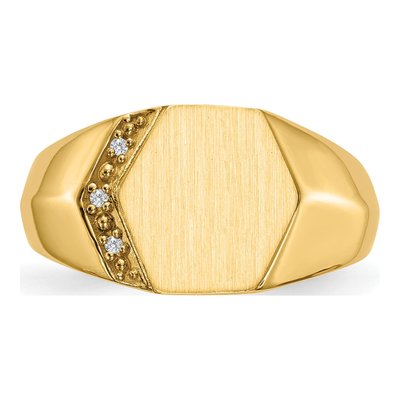 Men's 14K Yellow Gold Diamond Hexagon Signet Ring – view 4