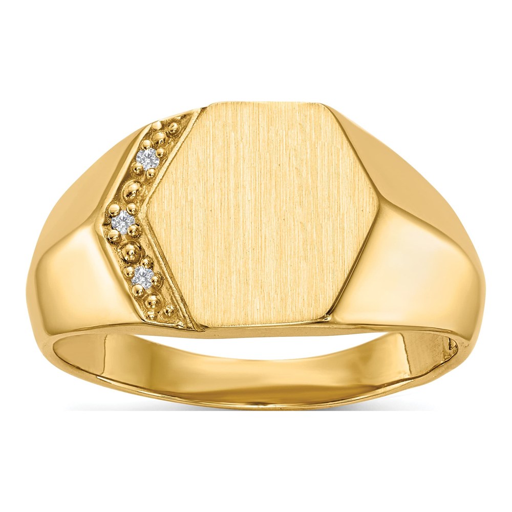 Men's 14K Yellow Gold Diamond Hexagon Signet Ring