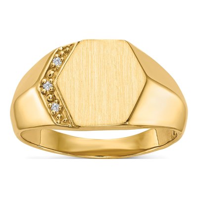 Men's 14K Yellow Gold Diamond Hexagon Signet Ring