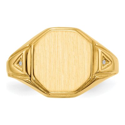 Men's 14K Yellow Gold Diamond Signet Ring – view 5