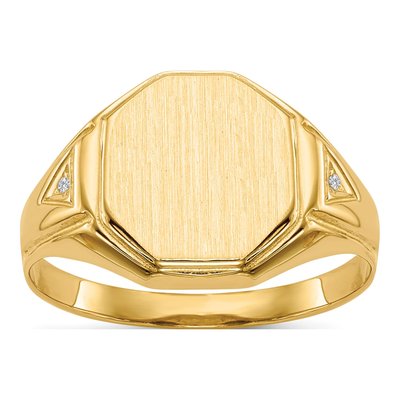 Men's 14K Yellow Gold Diamond Signet Ring