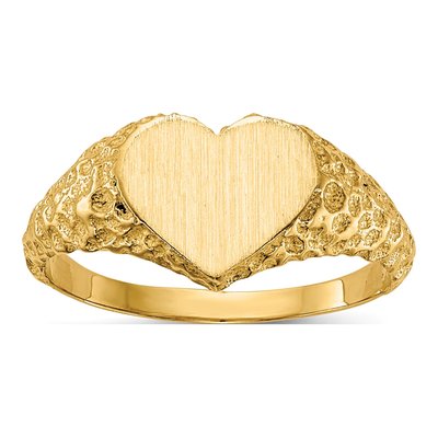 14K Yellow Gold Open Back Heart Signet Ring