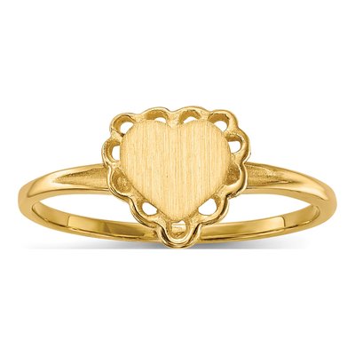 14K Yellow Gold Heart Signet Ring | Engravable