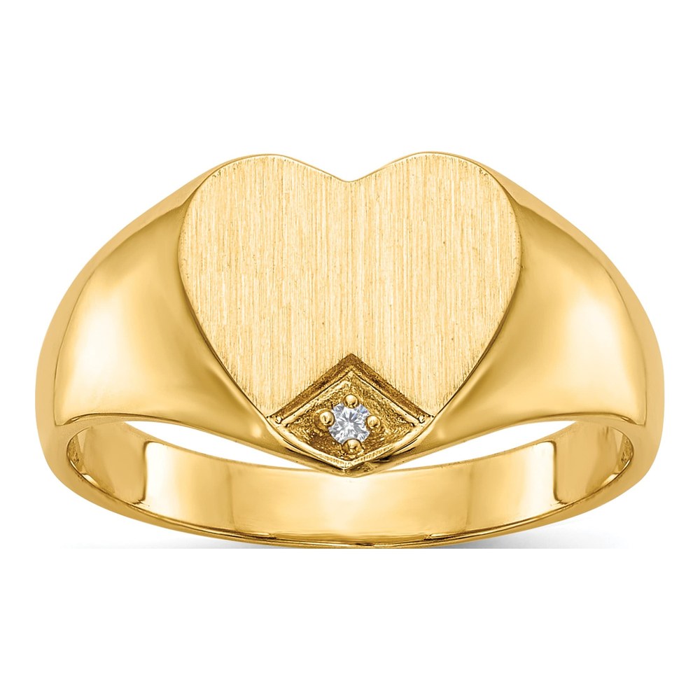 14K Yellow Gold Diamond Heart Signet Ring