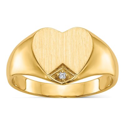 14K Yellow Gold Diamond Heart Signet Ring