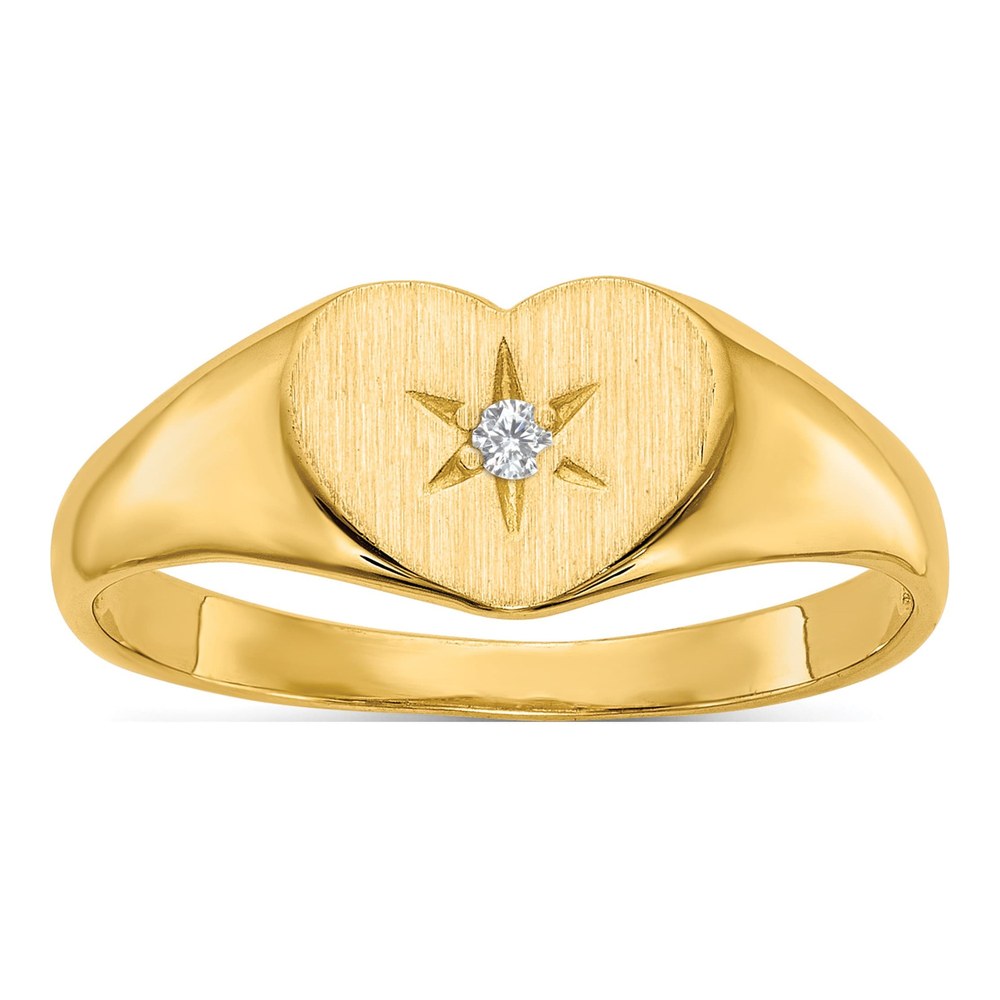 14K Yellow Gold Diamond Heart Signet Ring