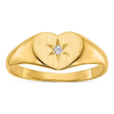 14K Yellow Gold Diamond Heart Signet Ring