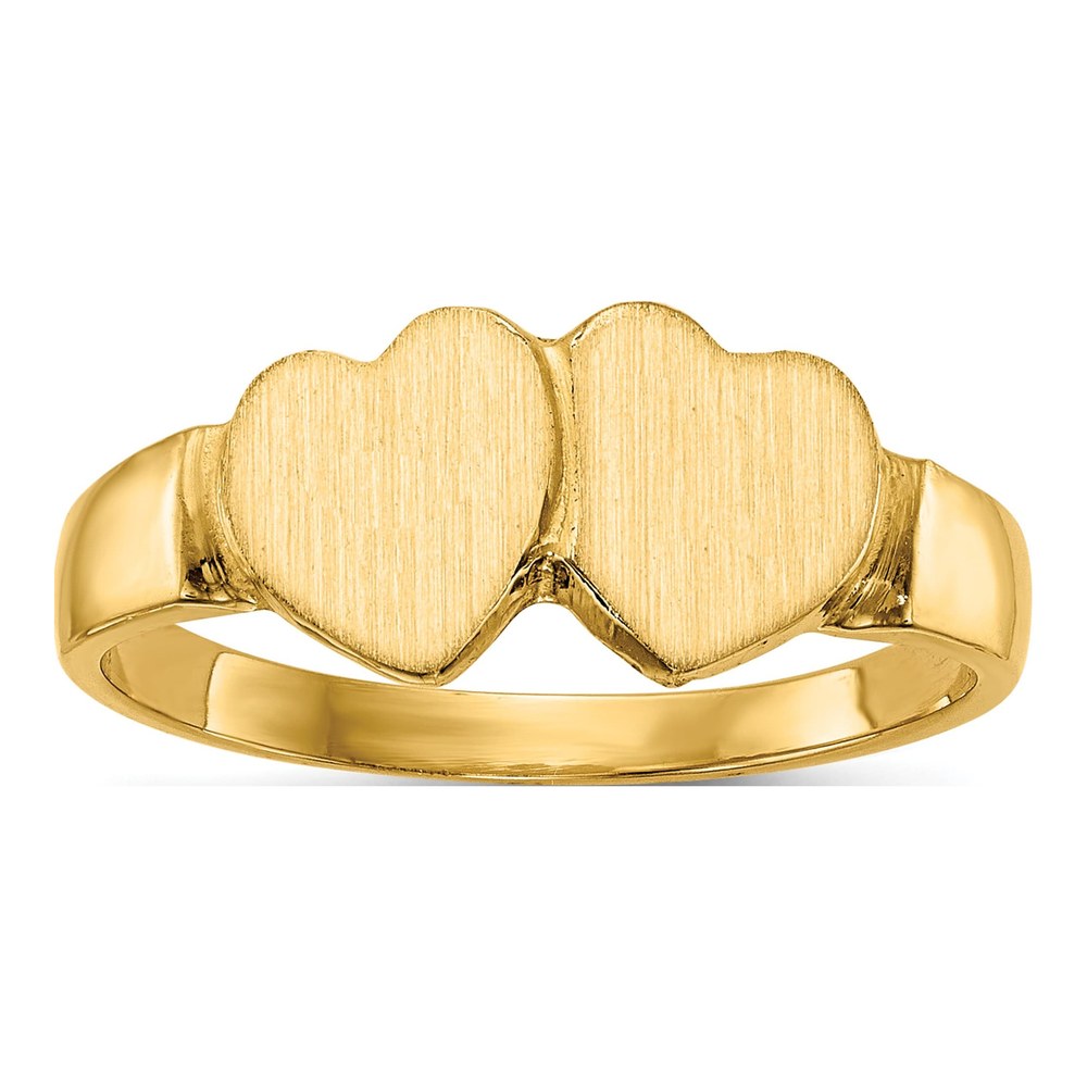 14K Yellow Gold Double Heart Signet Ring