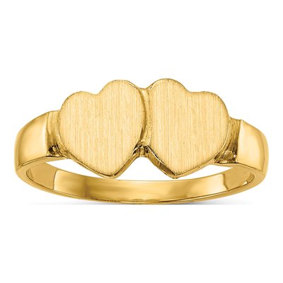 14K Yellow Gold Double Heart Signet Ring