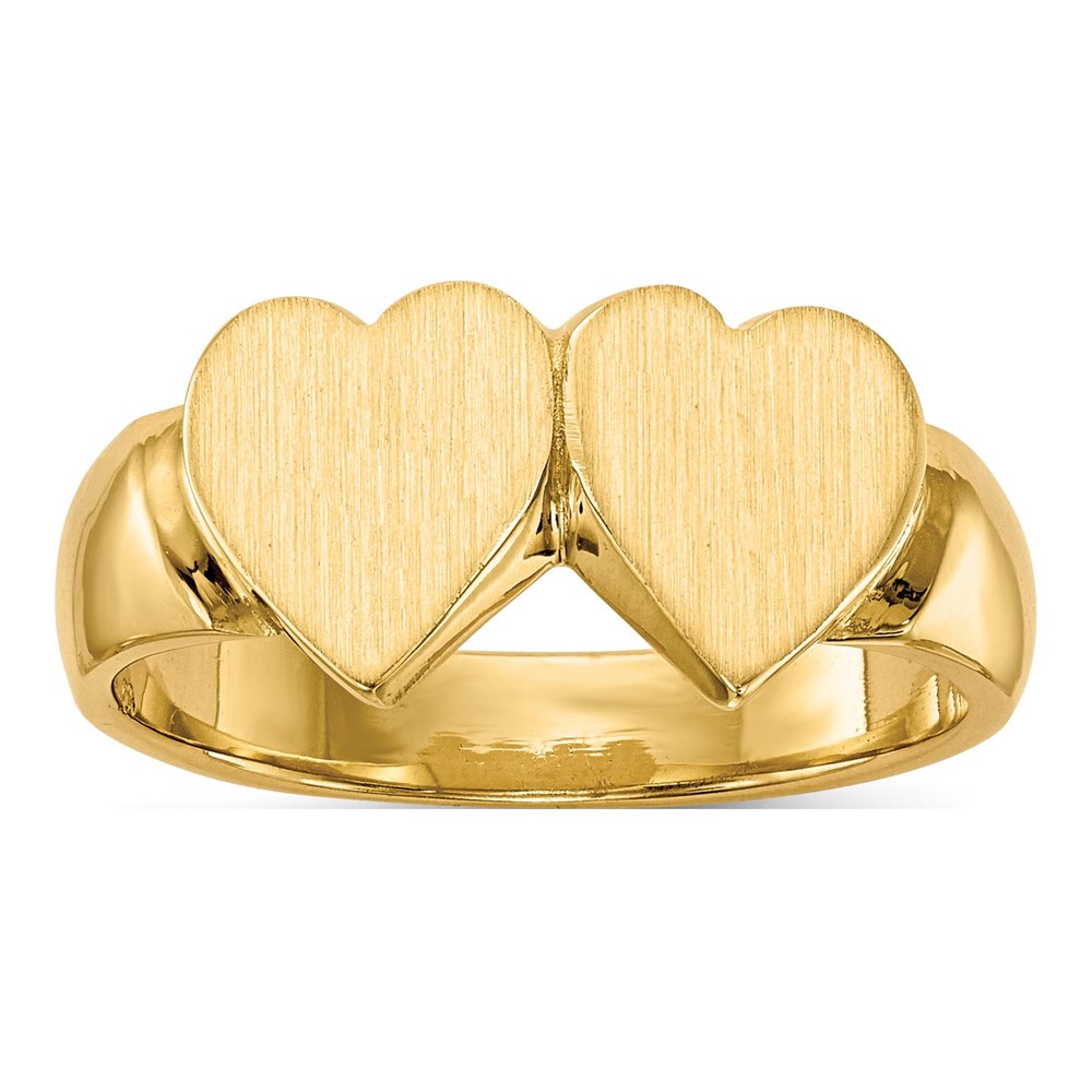 14K Yellow Gold Double Heart Signet Ring