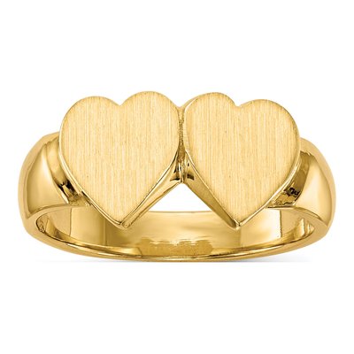 14K Yellow Gold Double Heart Signet Ring