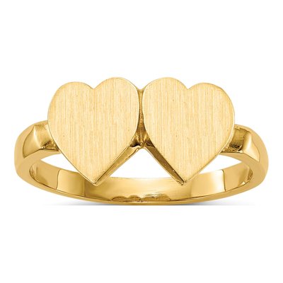 14K Yellow Gold Double Heart Signet Ring