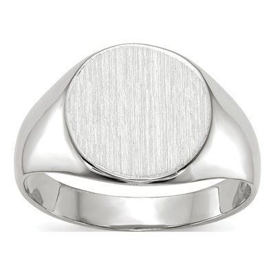 14K White Gold Round Signet Ring