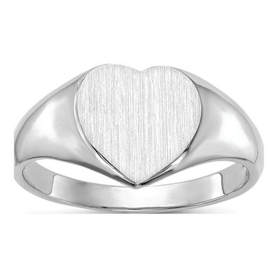 14K White Gold Heart Signet Ring