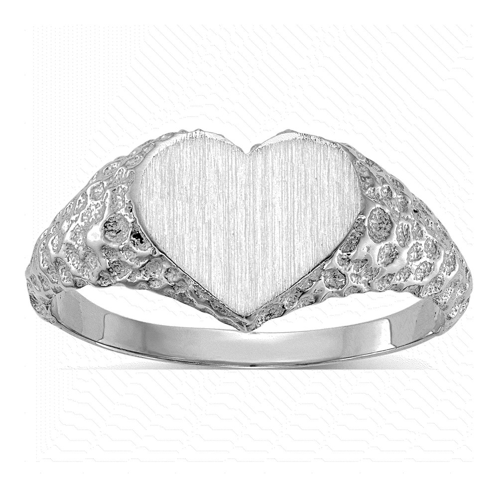 14K White Gold Heart Signet Ring