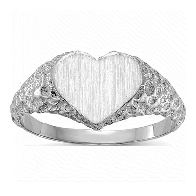 14K White Gold Heart Signet Ring
