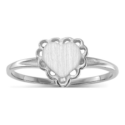 14K White Gold Heart Signet Ring