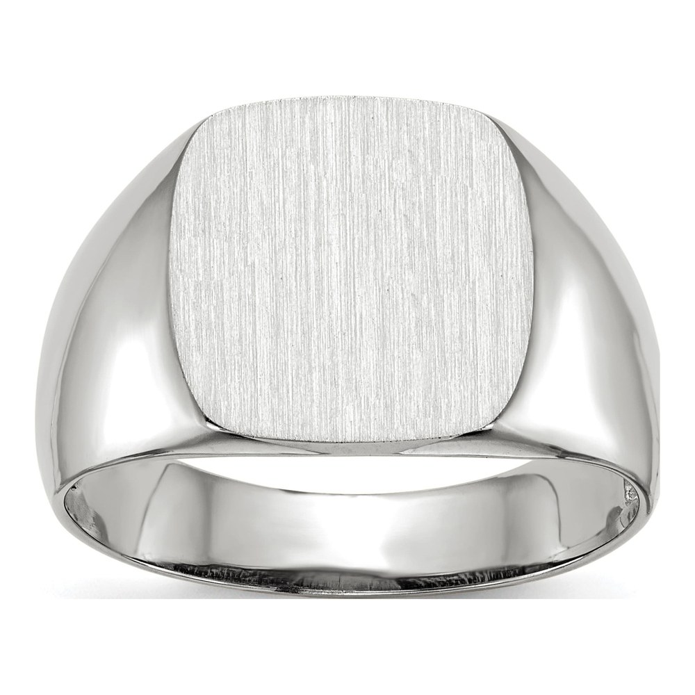 14K White Gold Cushion Signet Ring, Engravable