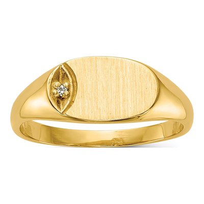 14K Yellow Gold Diamond Kids' Oval Signet Ring