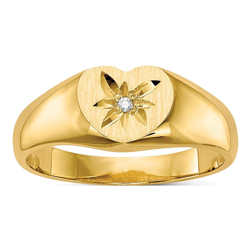 14K Yellow Gold Diamond Kids' Heart Signet Ring
