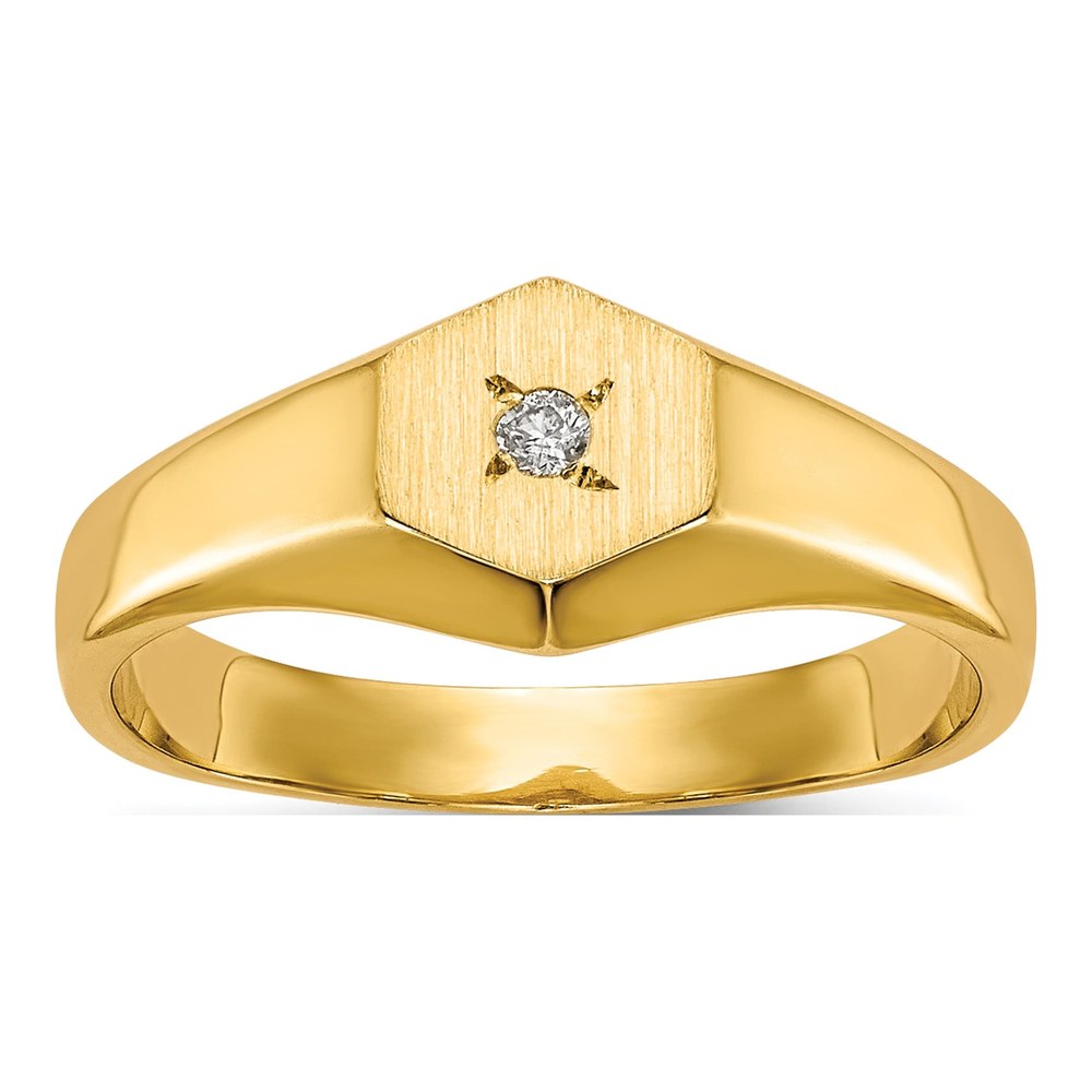 14K Yellow Gold Diamond Kids' Hexagonal Signet Ring