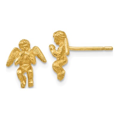 14K Yellow Gold Diamond-Cut Angel Stud Earrings