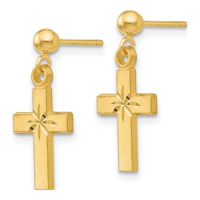 14K Yellow Gold Cross Dangle Earrings – view 2