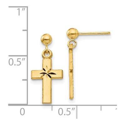 14K Yellow Gold Cross Dangle Earrings – view 4