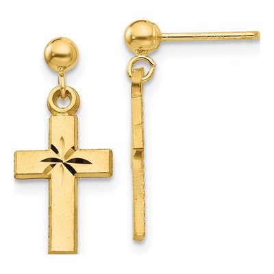 14K Yellow Gold Cross Dangle Earrings