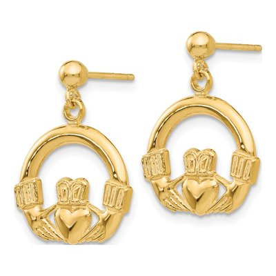 14K Yellow Gold Claddagh Dangle Earrings – view 3