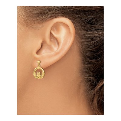 14K Yellow Gold Claddagh Dangle Earrings – view 4