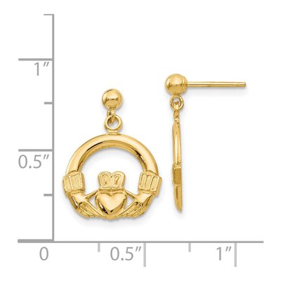 14K Yellow Gold Claddagh Dangle Earrings – view 5