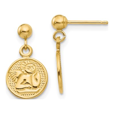 14K Yellow Gold Raphael Angel Disc Dangle Earrings