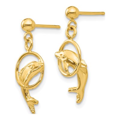 14K Yellow Gold Dolphin Dangle Earrings – view 3
