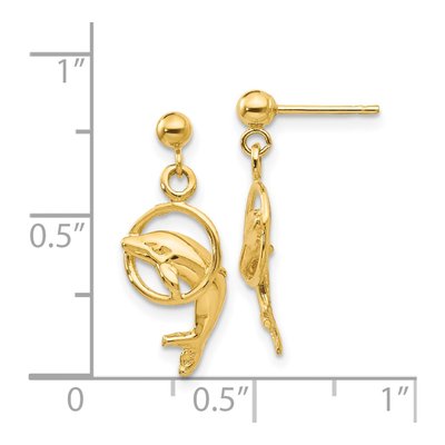 14K Yellow Gold Dolphin Dangle Earrings – view 5