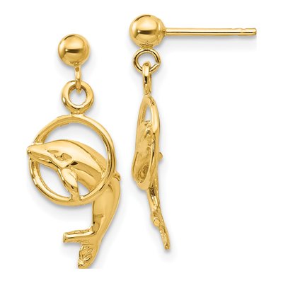 14K Yellow Gold Dolphin Dangle Earrings