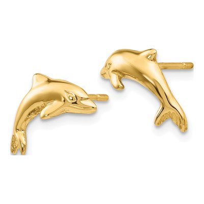 14K Yellow Gold Dolphin Stud Earrings – view 3