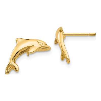 14K Yellow Gold Dolphin Stud Earrings