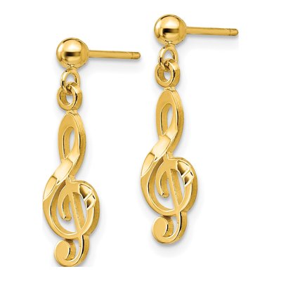14K Yellow Gold Treble Clef Dangle Earrings – view 3