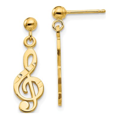 14K Yellow Gold Treble Clef Dangle Earrings