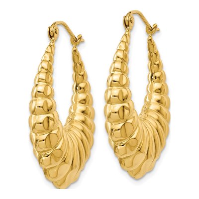 14K Yellow Gold 14mm Scalloped Hollow Hoop Earrings – view 3